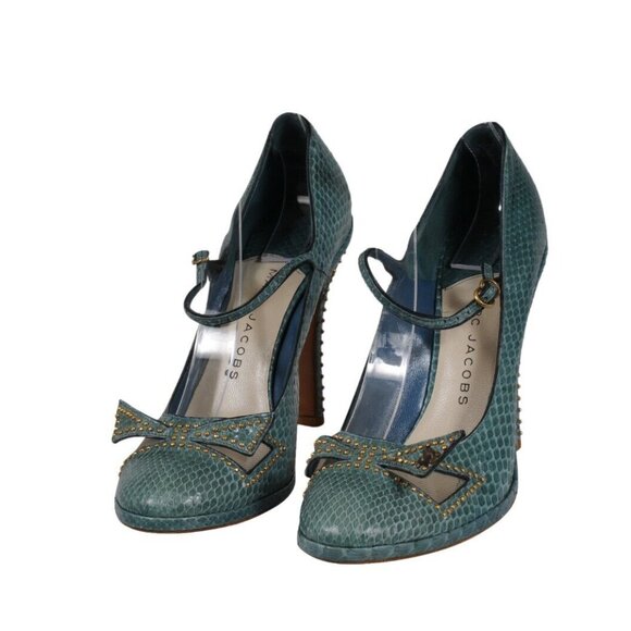 Marc Jacobs Womens Strappy Buckle Pumps US 9 EU 39 Green Python Leather Studded - Picture 3 of 11
